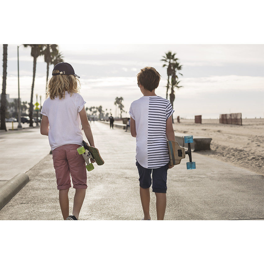 Júnior - Conjunto de camiseta de rayas y bermudas con bolsillos 