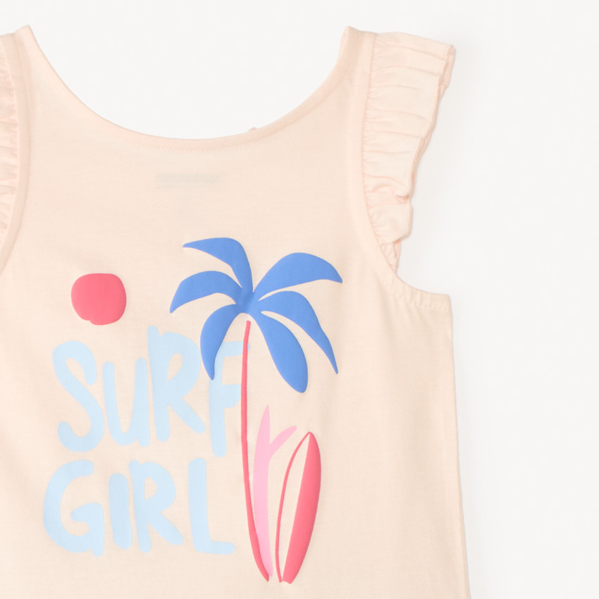 Conjunto de 2 piezas: camiseta sin mangas + pantalones cortos con estampado de surf para niña. 