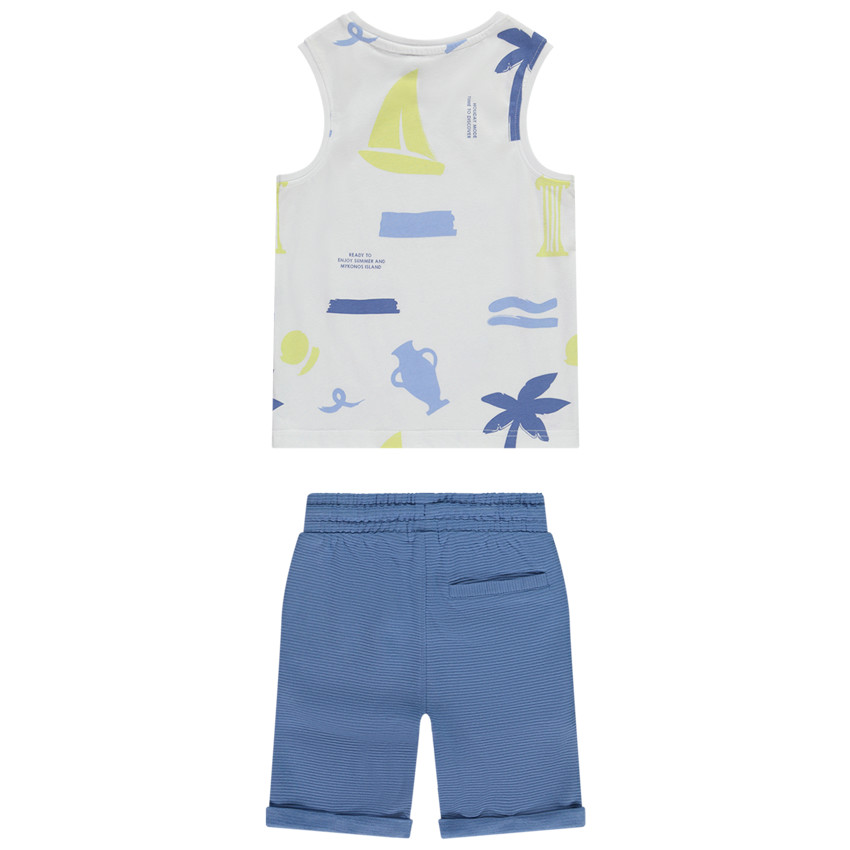 Conjunto 2 piezas camiseta sin mangas estampada Mykonos para niño 