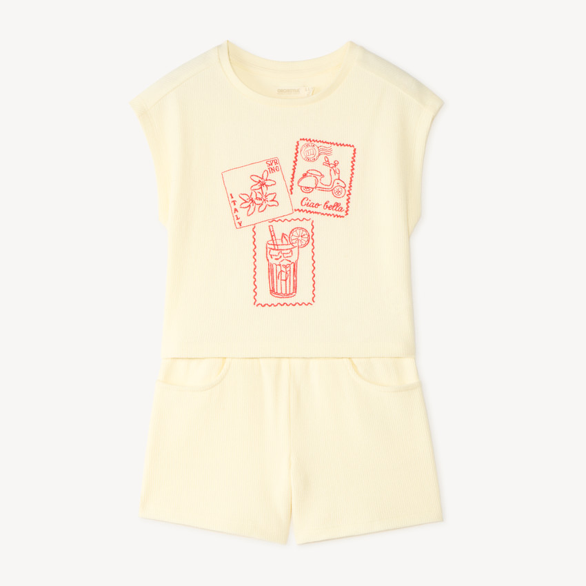 Conjunto de camiseta sin mangas + short con bordado para niña 