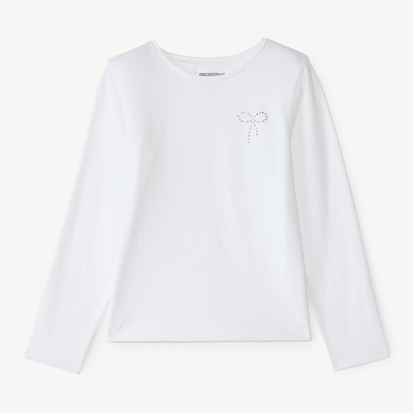 Camiseta de niña de manga larga con lazo de strass 