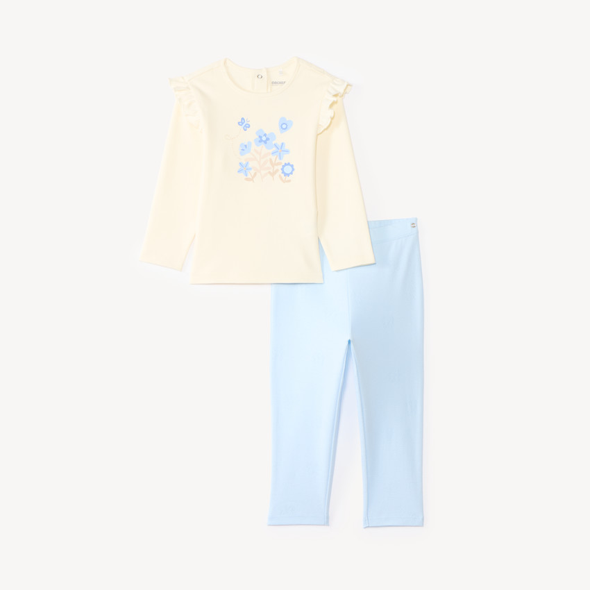 Conjunto de pijama de 2 piezas camiseta + pantalón con estampado de flores para niña (terminaciones diferentes según la edad) 