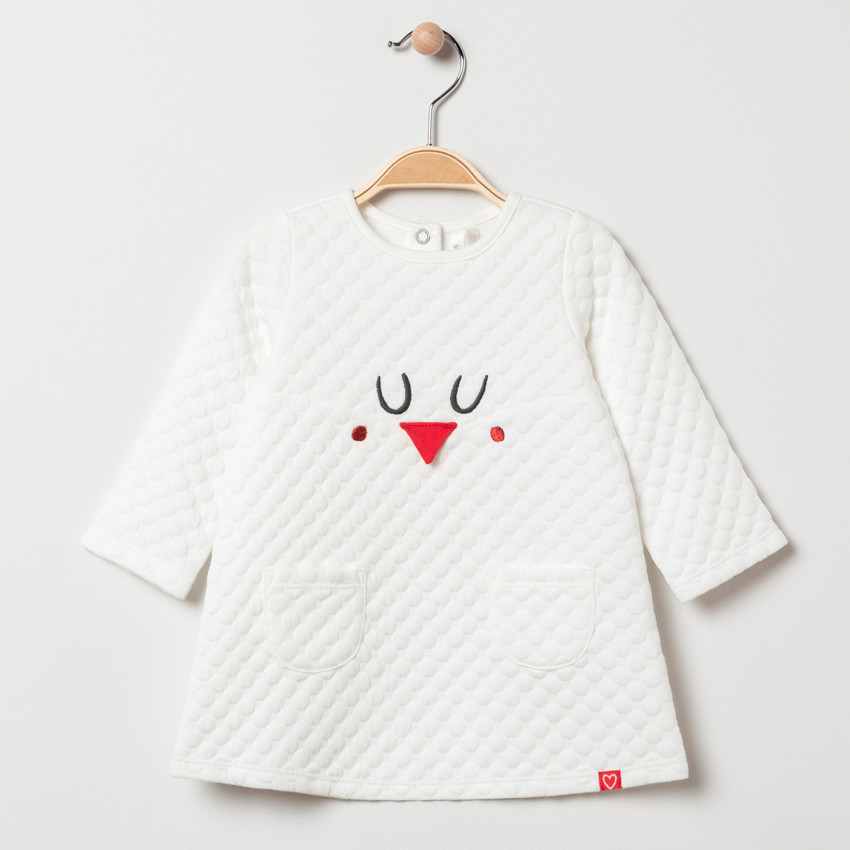 Vestido manga larga de felpa motivo bordado pájaro 