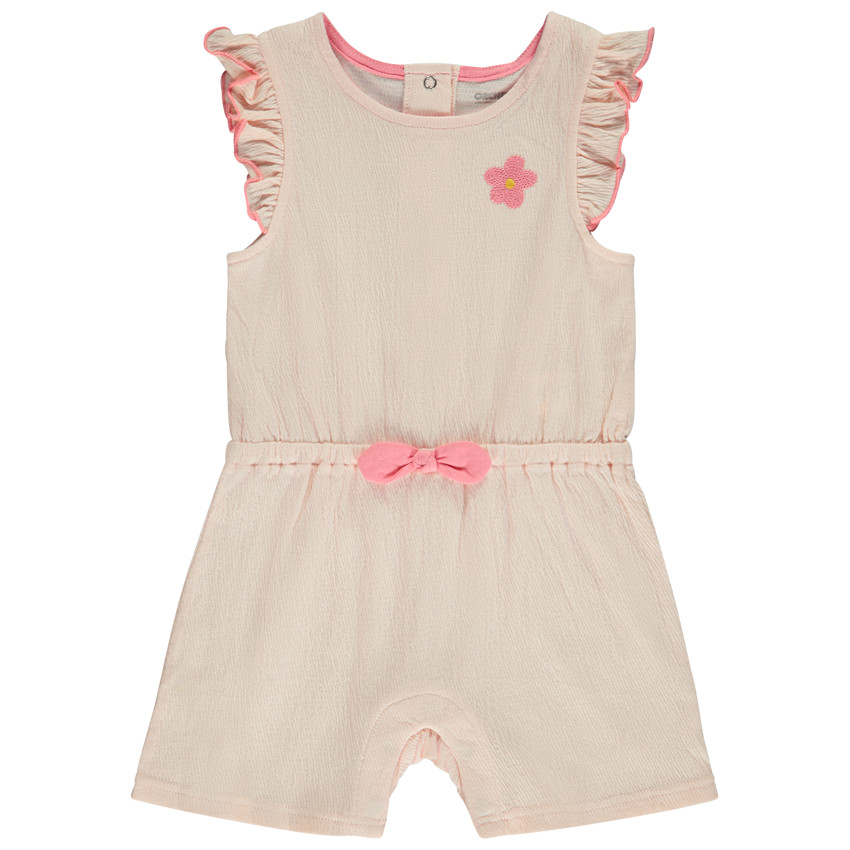 Combishort efecto arrugado con flor bordada para bebé niña 