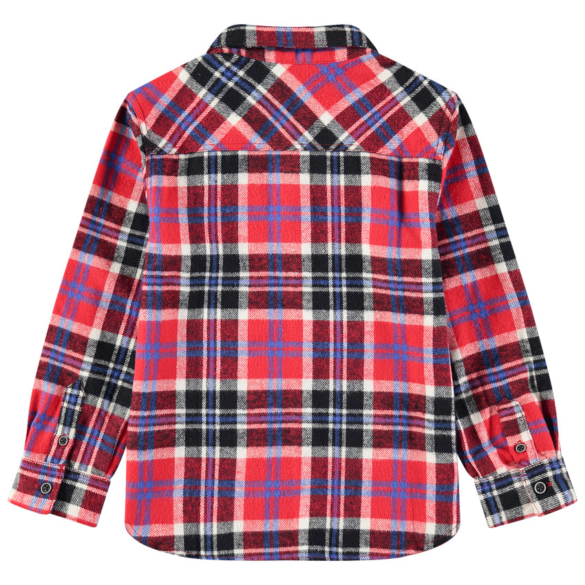 Camisa de manga larga de franela y cuadros con bolsillo 