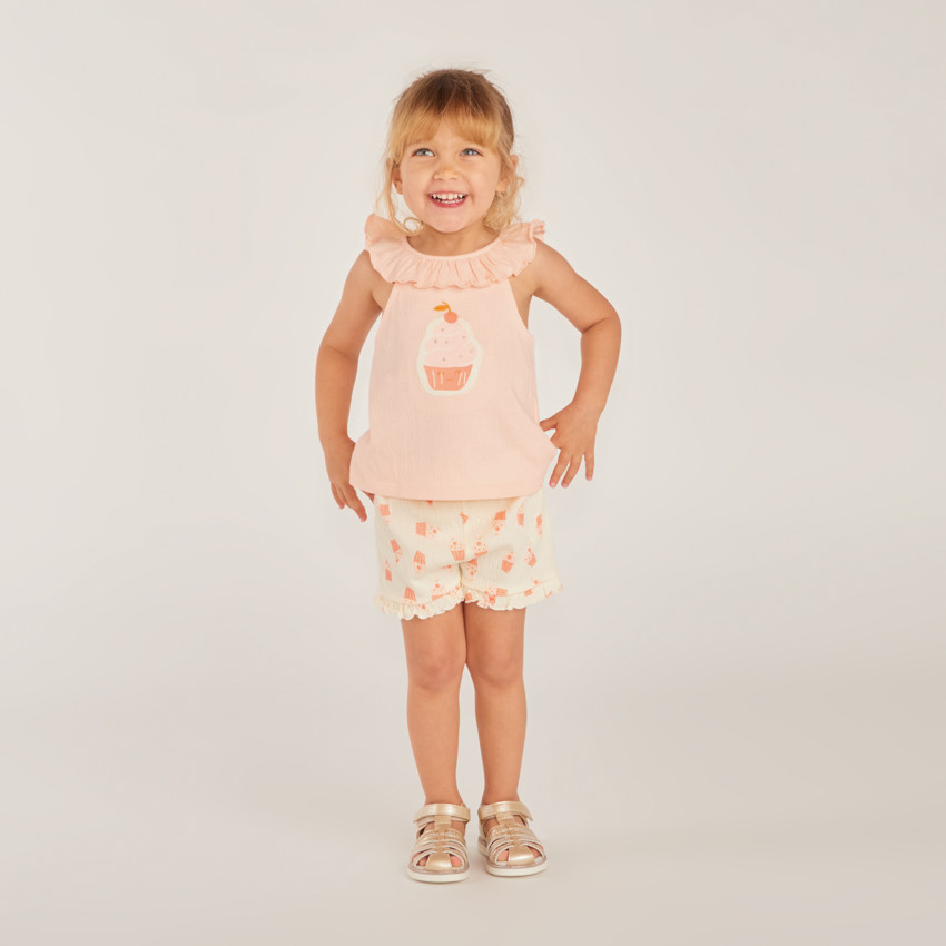 Conjunto corto de 2 piezas: blusa sin mangas + pantalones cortos para niña bebé. 