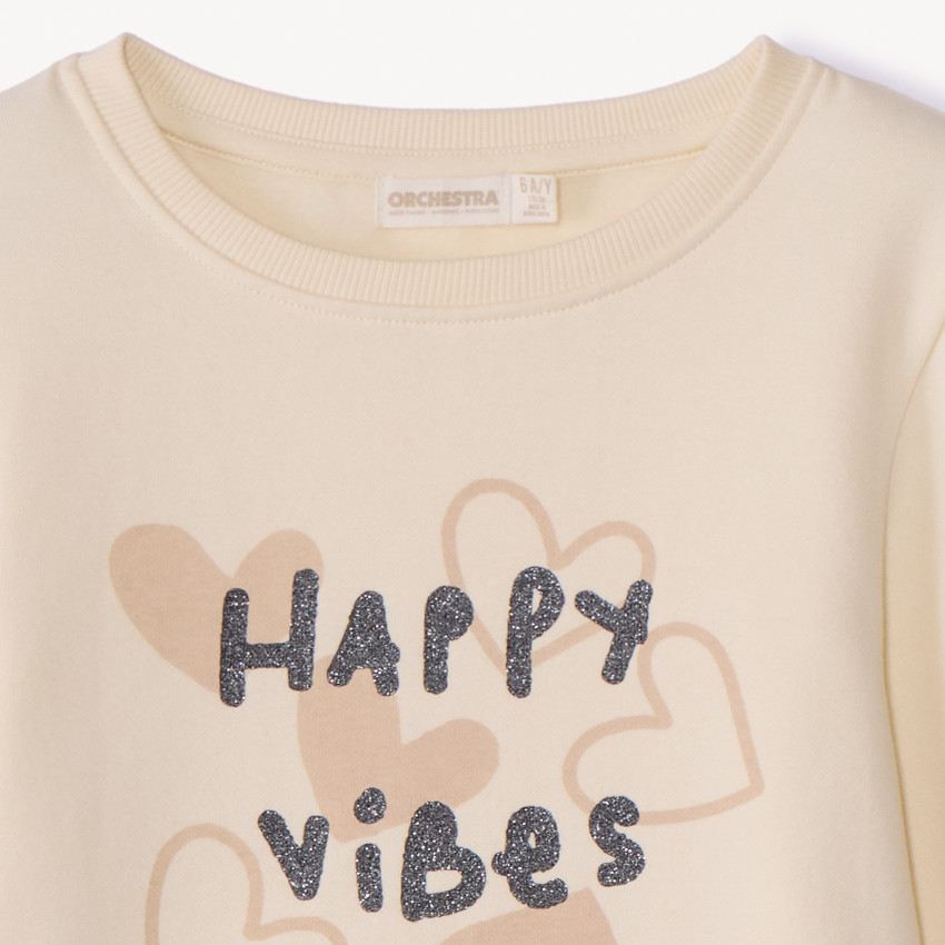 Sudadera de felpa lisa con estampado brillante para niña 