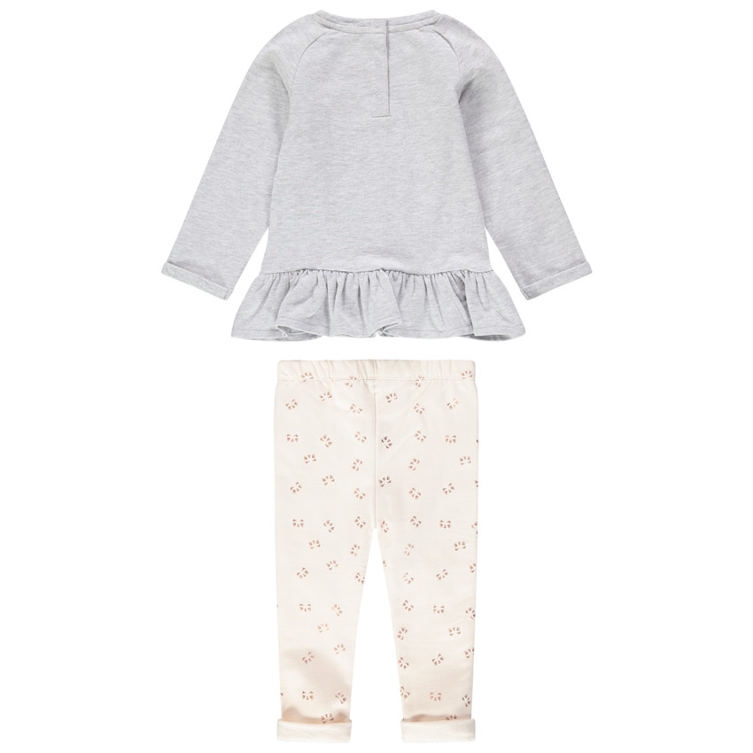 Chándal de felpa con sudadera con volante y pantalón estampado 