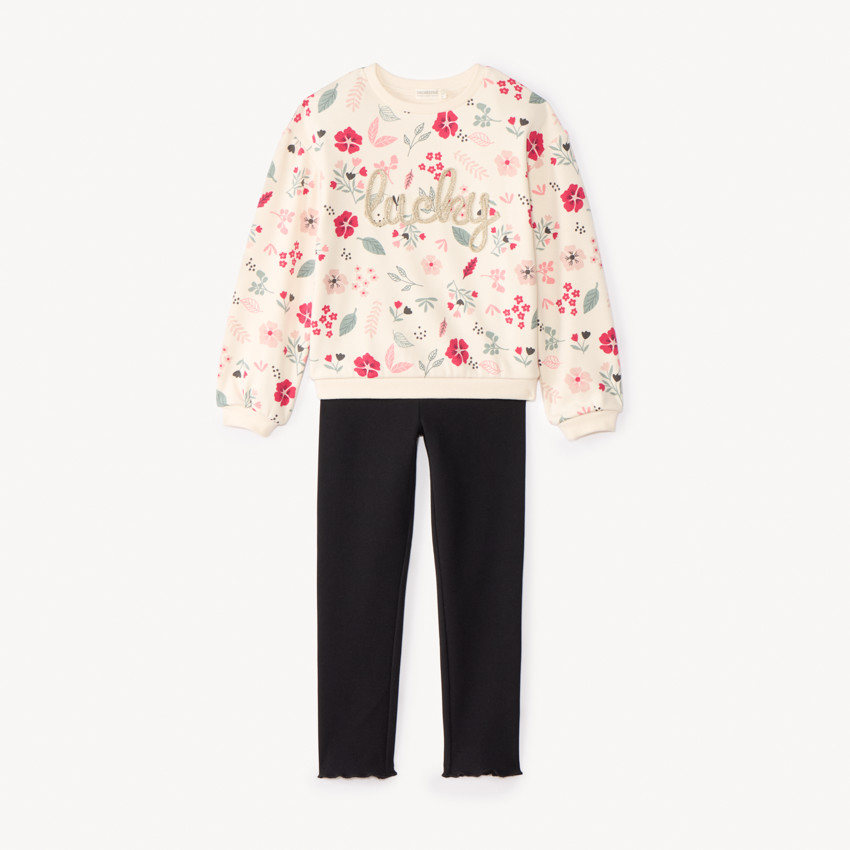 Conjunto de chándal con sudadera estampada de flores para niña 