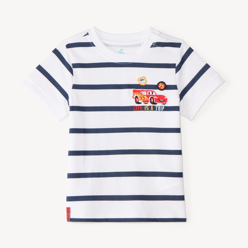 Camiseta de manga corta a rayas con bordado de Flash McQueen de Disney-Pixar para bebé niño. 