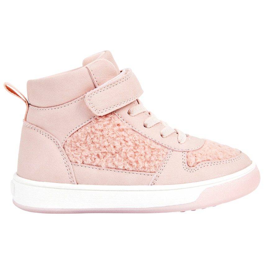 Baskets montantes a moumoutte rose avec lacets et velcros pour fille SAXO BLUES