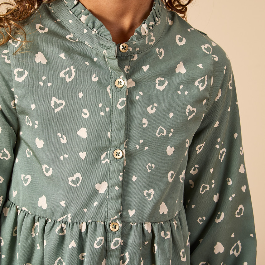 Vestido de niña de manga larga estilo camisa con estampado fantasía 