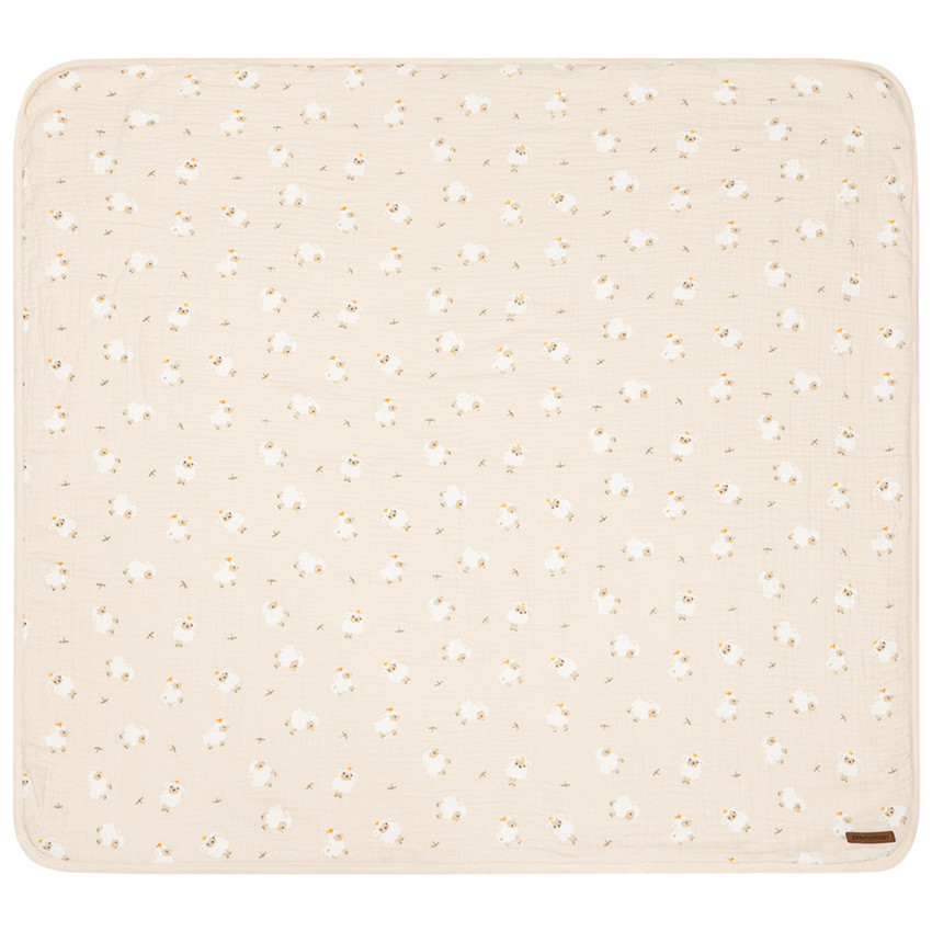 Manta bicolor 80 x 80 cm estampado ovejas La Vie à la Ferme beige 
