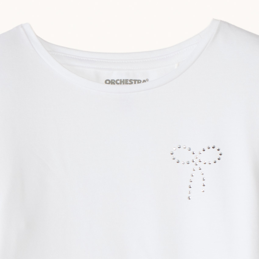 Camiseta de niña de manga larga con lazo de strass 