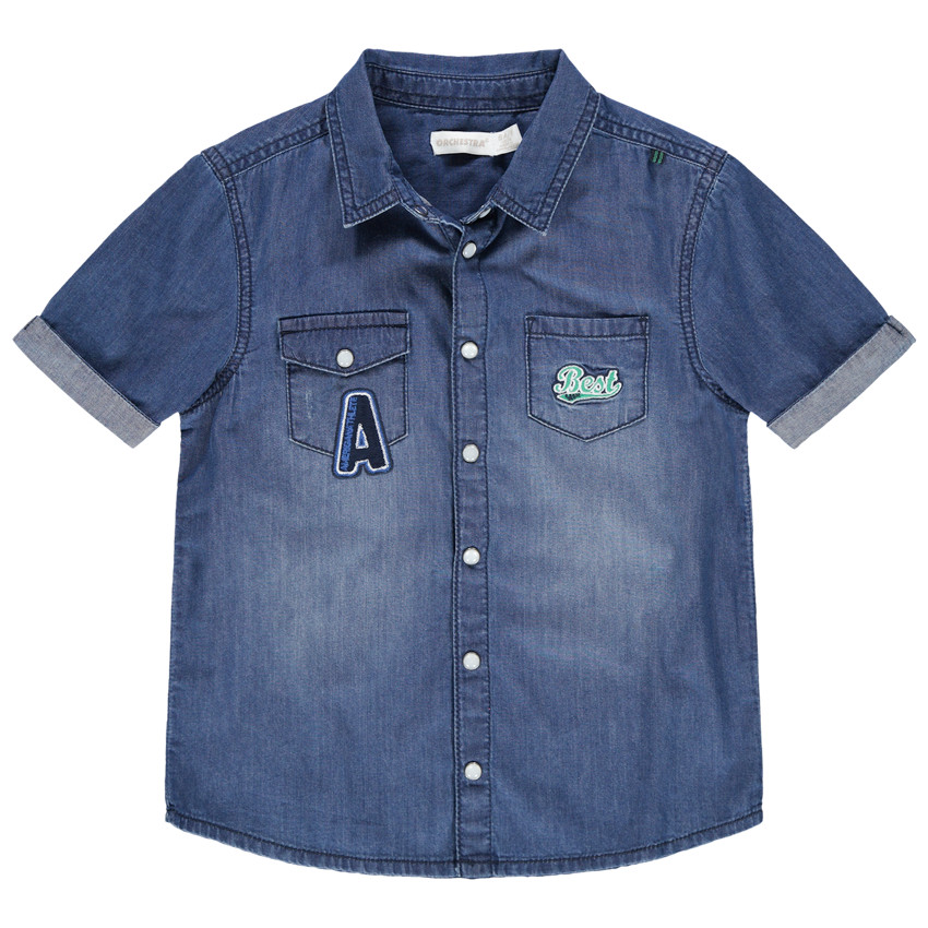 Camisa de manga corta de punto con efecto desgastado con bolsillos y bordados  Additional Camisa de manga corta de punto con efecto desgastado con bolsillos y bordados