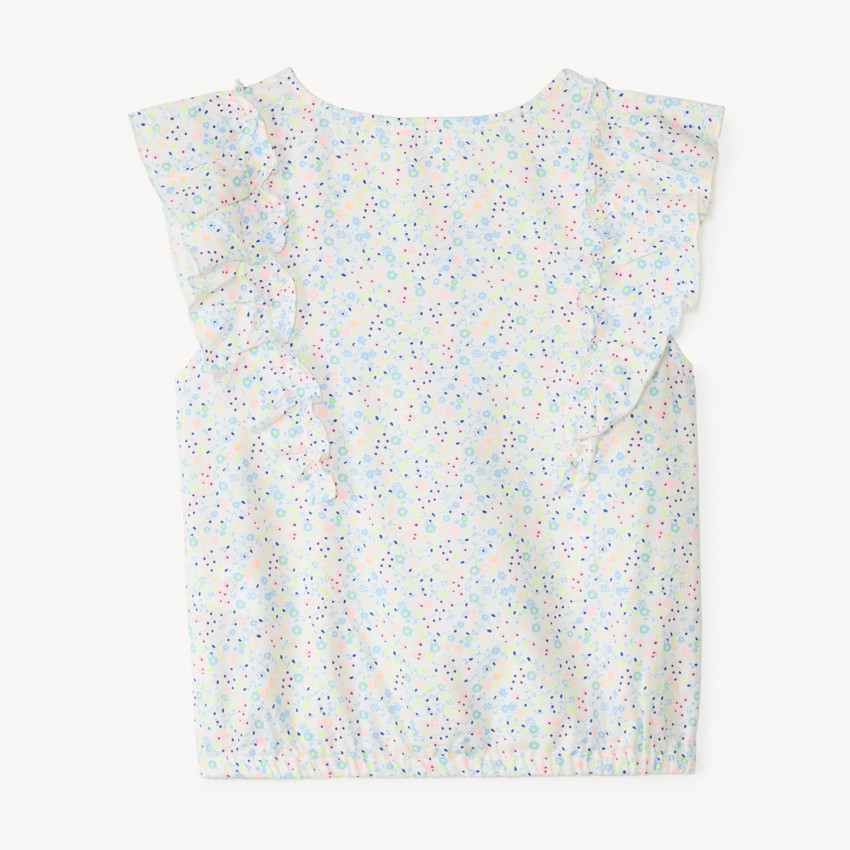Camisa de manga corta con gran volante impreso de flores para niña 