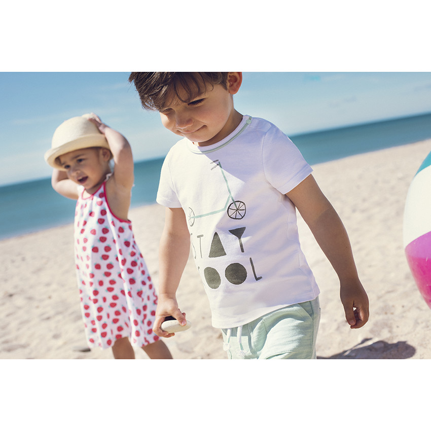 Vestido impreso con tirantes con volante para bebé niña 