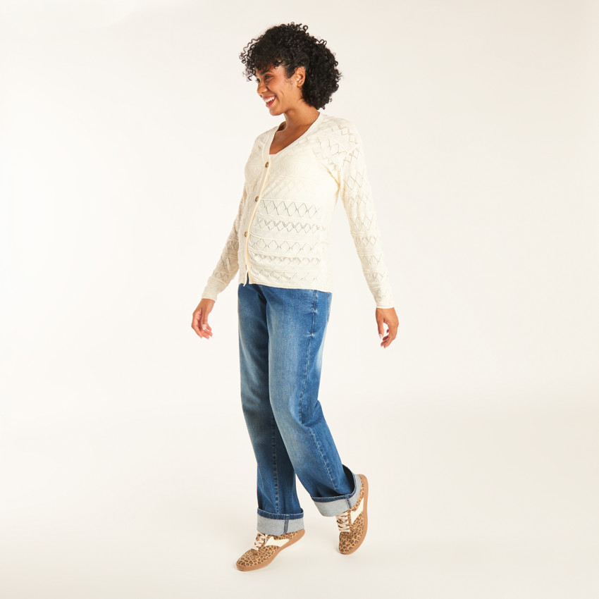 Chaleco de manga larga liso de punto fantasía para mujer 