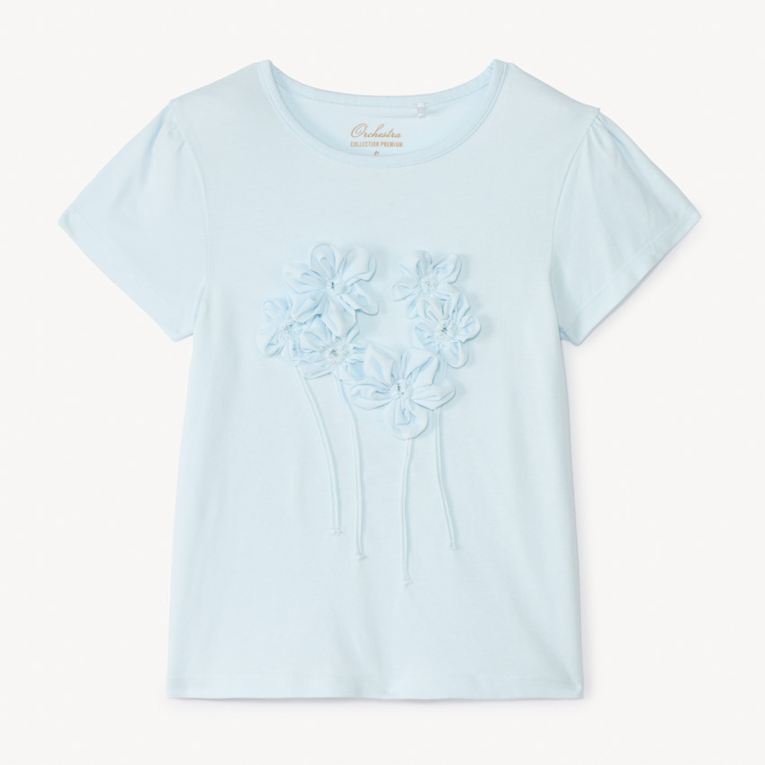 Camiseta de manga corta con flores 3D para niña 