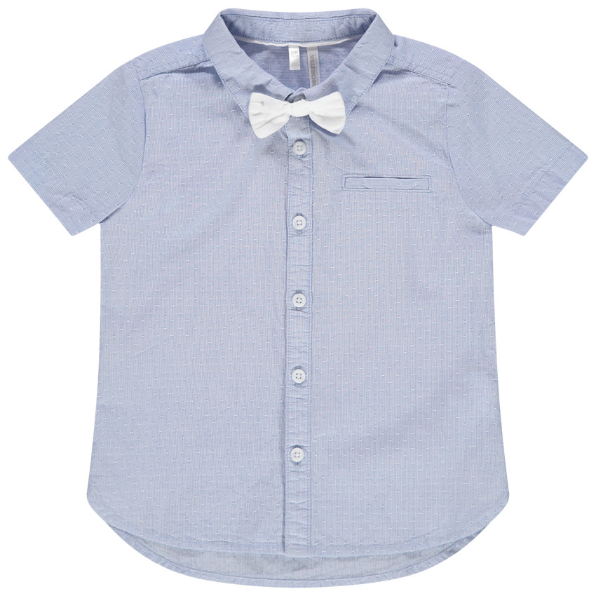 camisa mangas cortas con  jacquard y pajarita amovible 
