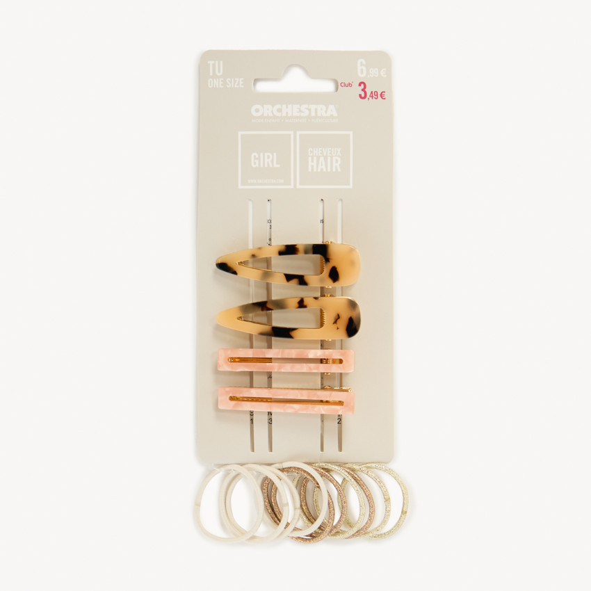 Set de 4 barrettes + 10 élastiques fantaisie pour fille 