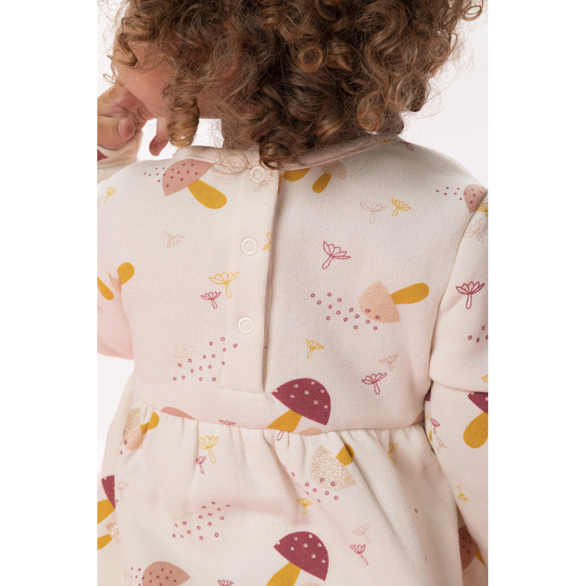 Vestido de manga larga fleece con lazo fantasía y con estampado de champiñones para bebé niña 