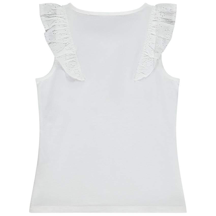 Camiseta sin mangas con volantes en bordado inglés para niña 