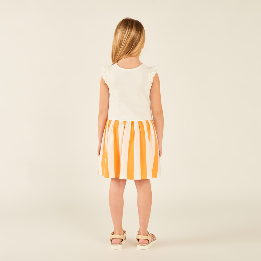 Vestido sin mangas 2 en 1 con parte inferior a rayas para niña 