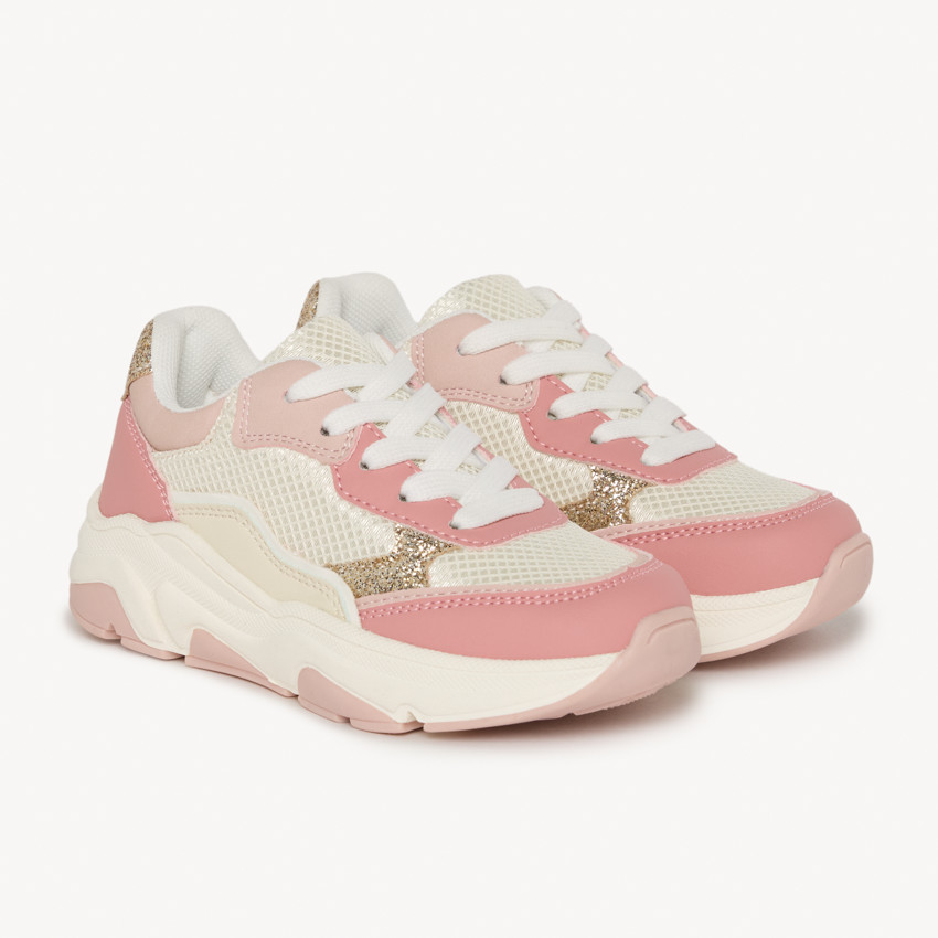 Zapatillas tipo sneakers con aplicaciones de purpurina para niña 