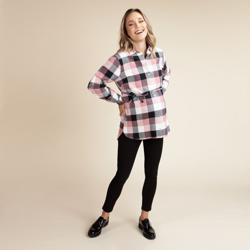 Camisa de cuadros de manga larga para mujer 