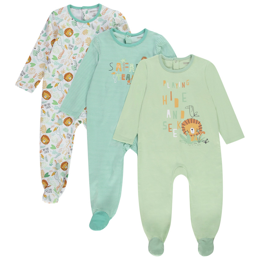 Lote de 3 peleles de jersey para bebé niño - Aperturas diferentes según la edad 