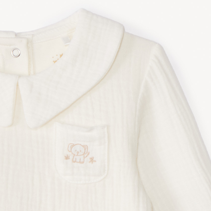 Monosuit 2 en 1 en gaze de coton avec broderie d'éléphant pour bébé garçon 