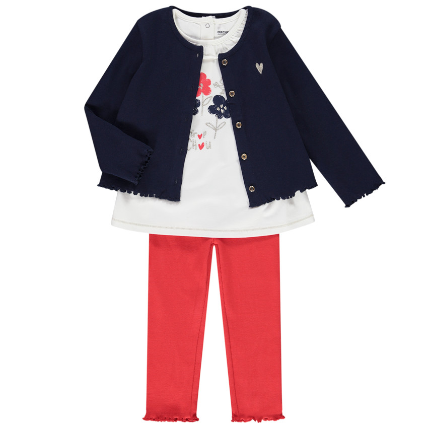 Ensemble 3 pièces avec gilet côtelé pour bébé fille 