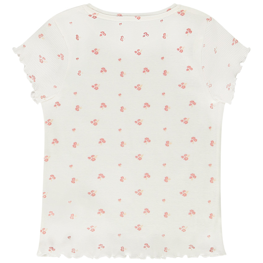 T-shirt manches courtes côtelé imprimé fantaisie pour fille 