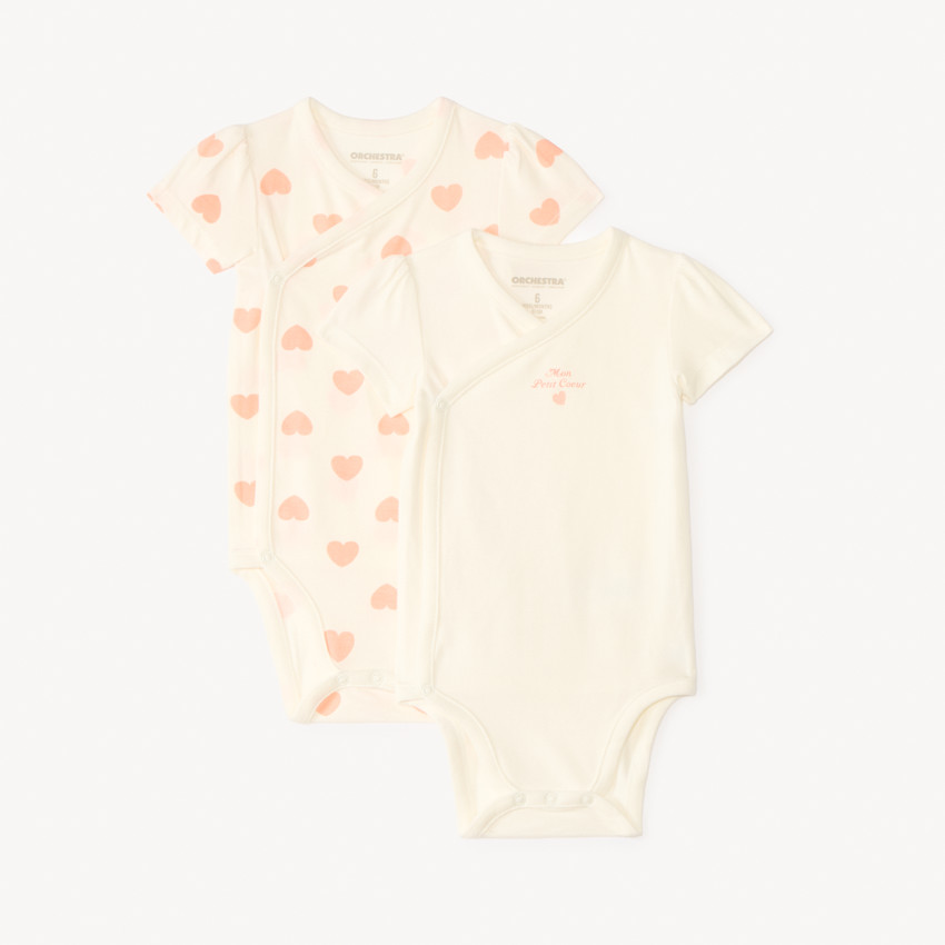 Pack de 2 bodies de manga corta con estampado de corazones para bebé niña 