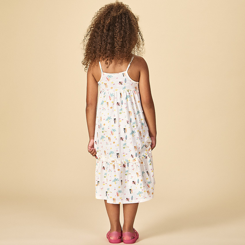 Vestido de tirantes estampado vacaciones exóticas para niña 