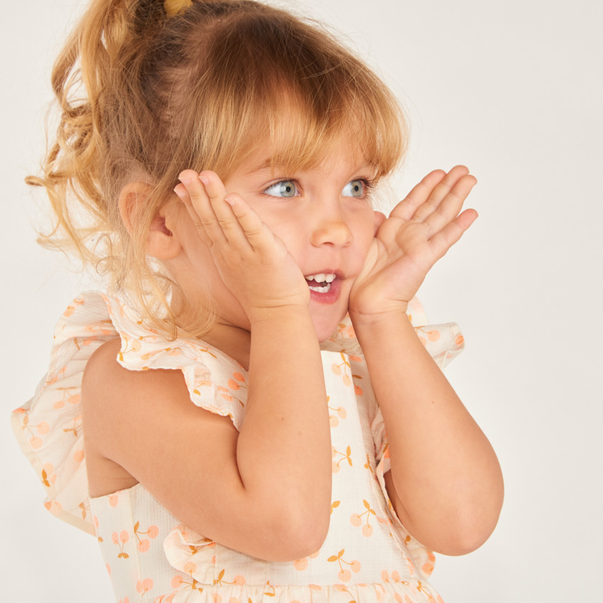 Ropa de manga corta con volantes y estampado de cerezas para bebé niña 