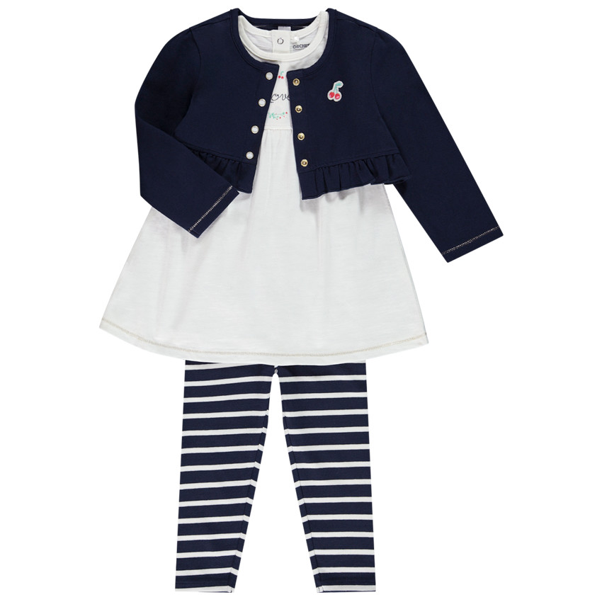 Conjunto chaleco + blusa + pantalón a rayas para bebé niña 