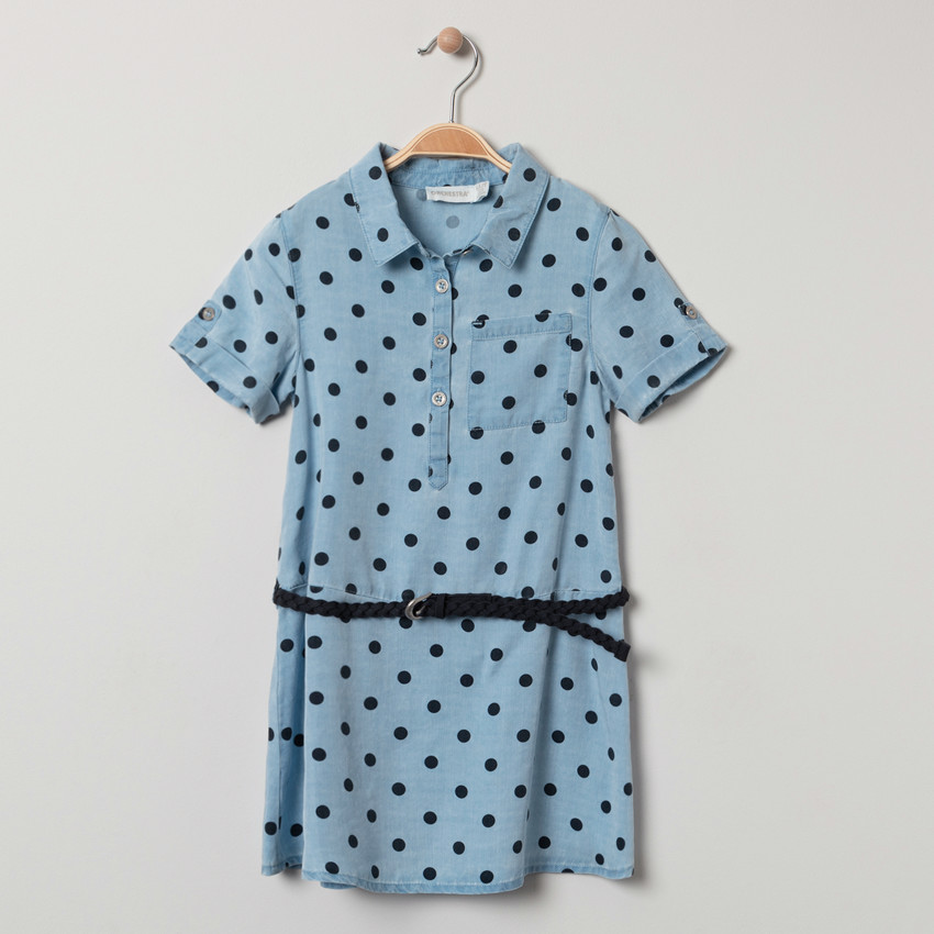 Vestido camisero manga corta estampado lunares all-over 