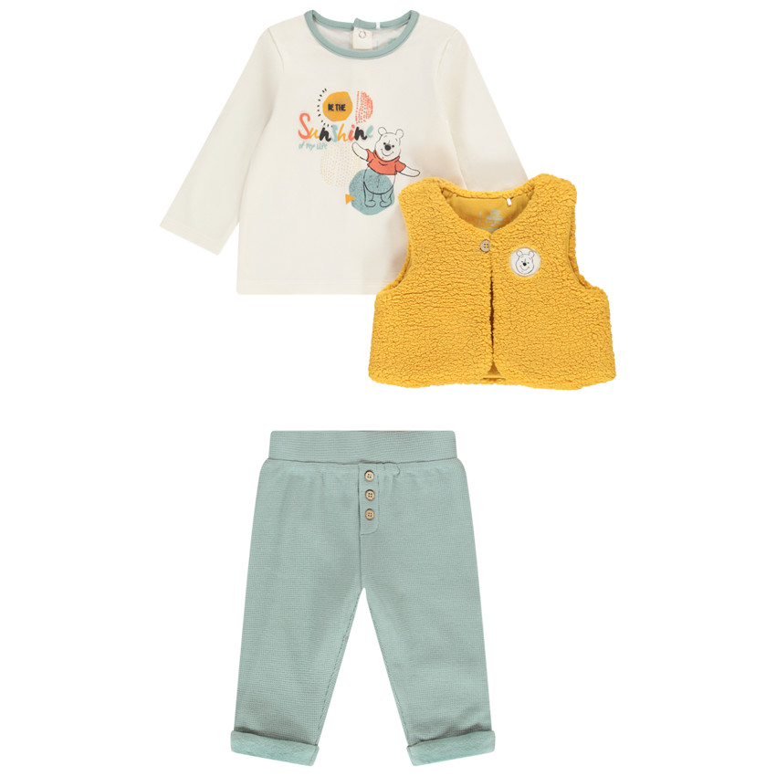 Ensemble gilet en bouclette + t-shirt Winnie l'Ourson + pantalon pour bébé garçon 