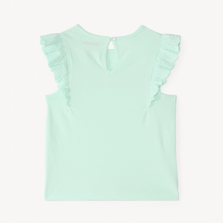 Camiseta de manga corta con volantes y estampado brillante para niña bebé. 