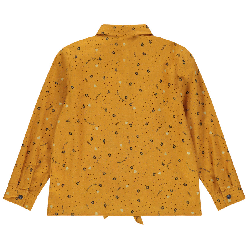Chemise manches longues jaune à nouer et imprimé floral all-over 