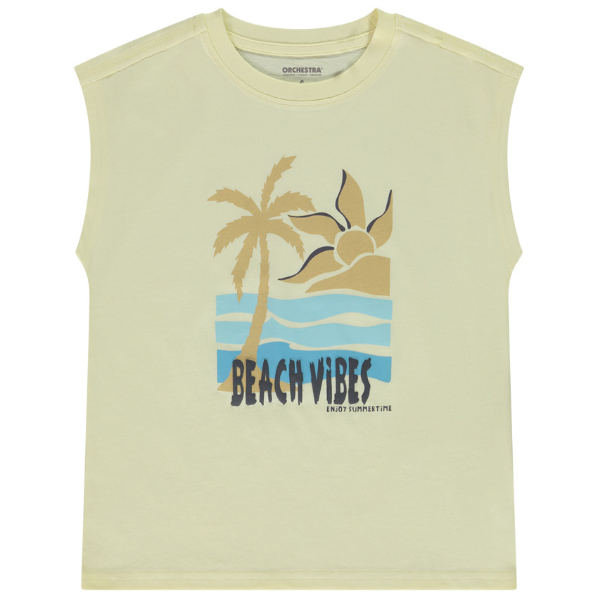 Camiseta sin mangas forma caja con estampado de playa para niño 