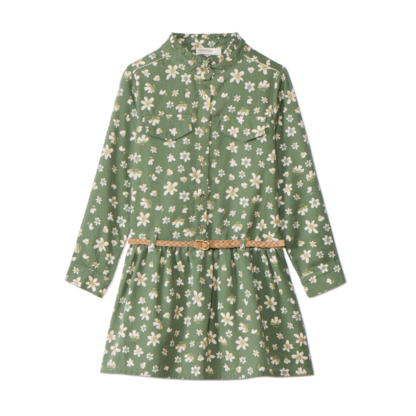 Vestido de manga larga estilo camisa estampado para niña 