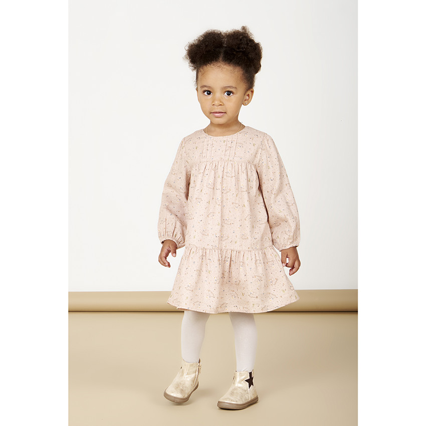 Vestido de manga larga de gasa con estampado de ciervo para bebé niña 