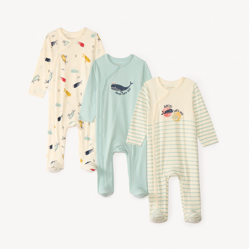 Lote de 3 pijamas de jersey con estampado marino para bebé niño. 