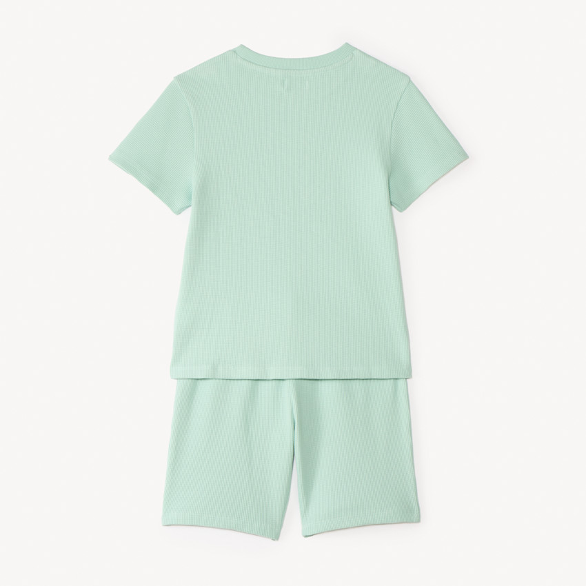 Conjunto corto de tejido de panal de 2 piezas camiseta + bermudas para niño 