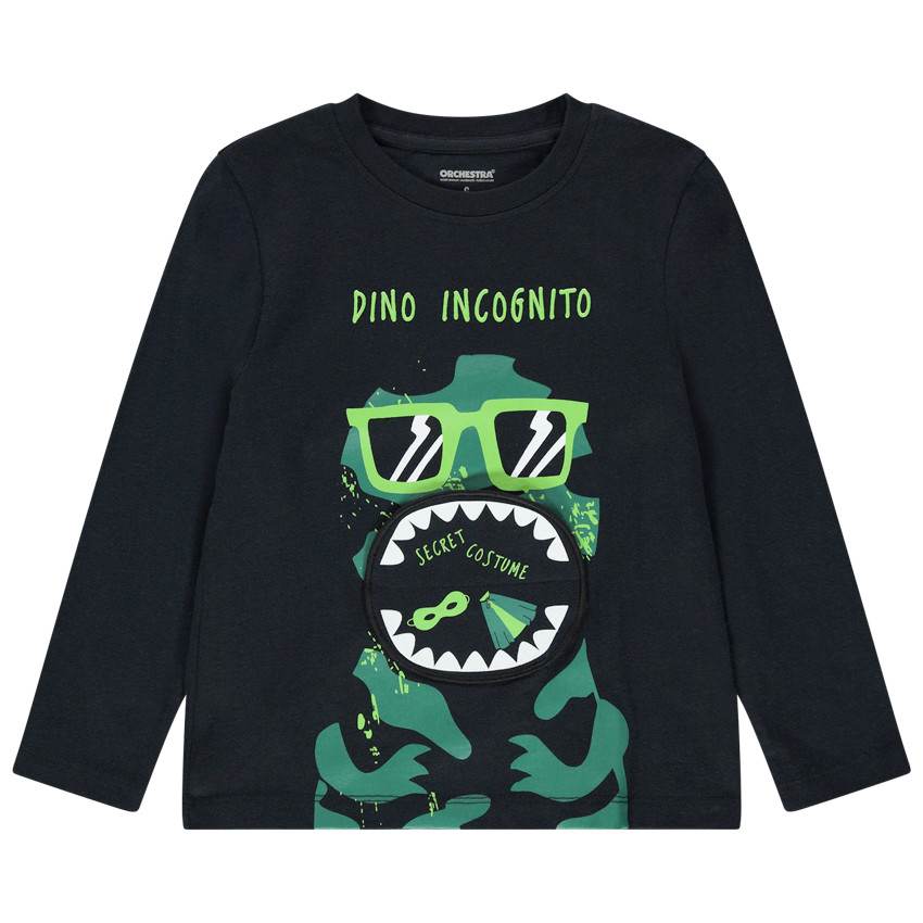 Camiseta de manga larga de algodón estampada Dinosaurio  