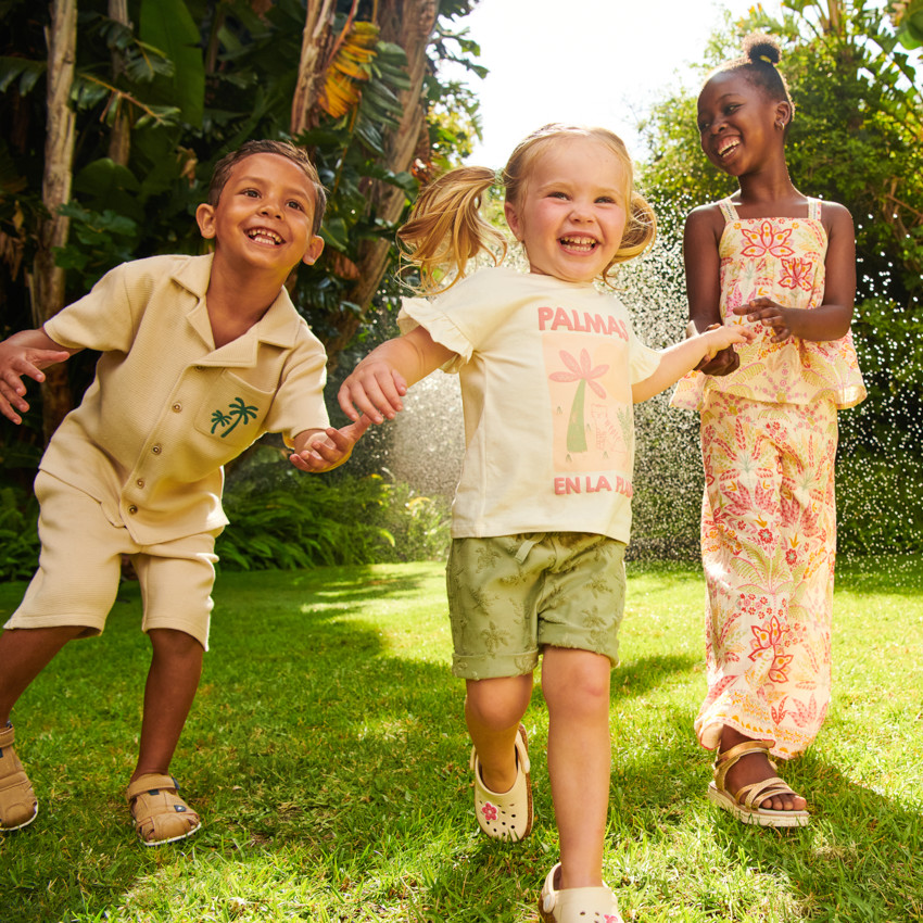 Conjunto de 2 piezas camiseta + pantalones cortos con estampado de palmeras para niña bebé 