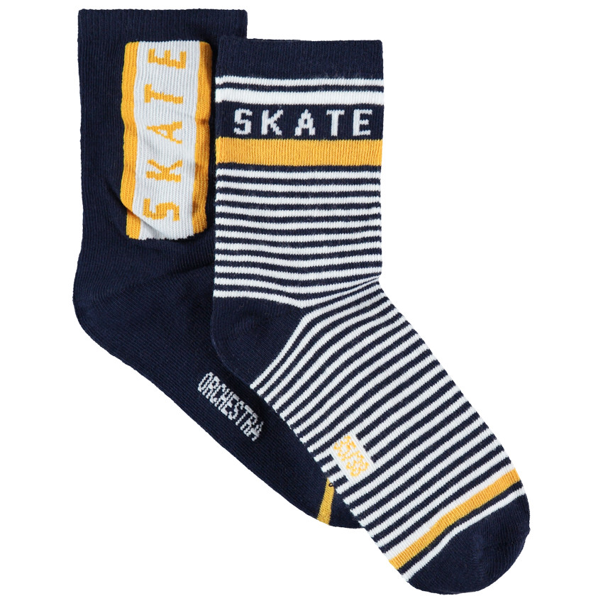 Juego de 2 pares de calcetines de rayas con inscripciones de jacquard 